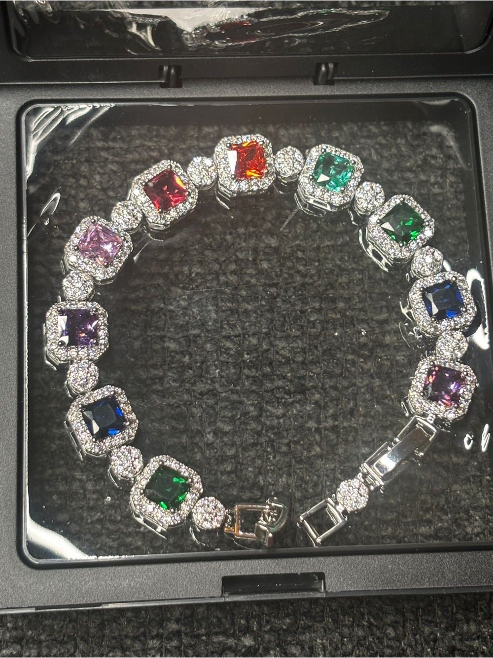Multicolor Diamond Tennis Bracelet - Sparkling Silver